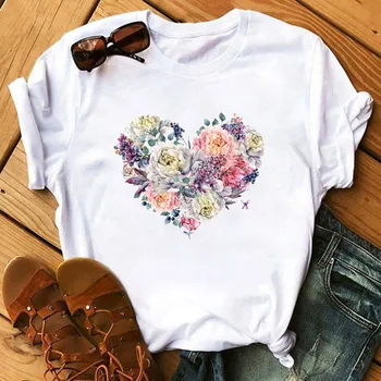 2021 Nou Stil T-shirt Floare Trandafir Dragoste Imprimate cu Mânecă Scurtă T-shirt Plus Dimensiune Casual de Vara de Îmbrăcăminte pentru Femei