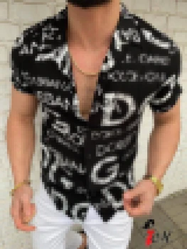 2021 Noua Camasa Barbati Slim Fit Barbati Maneca Scurta Tricou Hawaii Tricouri Casual sex Masculin Single-Breasted Scrisoare de Imprimare de Îmbrăcăminte
