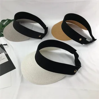 2021 Simplu Nou Vara Paie Pălărie de Soare Femei Perla Backable Parasolar Pălărie cu Capete Mari Margine Largă Protecție UV capac de sex feminin