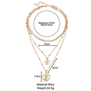 2021 Trendy Multistrat Monedă Colier Pentru Femei De Aur Geometric Rotund Colier Margele Lanț Cravată Coliere Cadouri Bijuterii