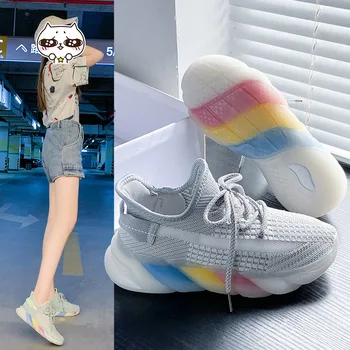 2021 Vara Nou Stil coreean Adidași ochiurilor de Plasă Respirabil de Zbor Țesute de Femei Pantofi de Funcționare Curcubeu Pantofi F01