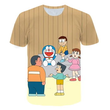 2021 vara tricou nou 4-14 ani, copiii vechi gât rotund Harajuku Doraemon imprimare băiat și fată cămașă cu mânecă scurtă