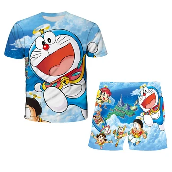 2021Summer Haine pentru Copii Doraemon Tricou ti se Potriveste Toddler Girls Seturi Top+shorts 2 buc Seturi Costum Sport Casual Copii Seturi de Haine de Băieți