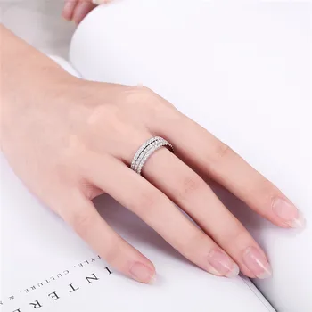 2mm Inel Subțire pentru Femei Argint 925 Inel Plin 5A Cubic Zirconia Upgrade Inlay Calitate de sex Feminin Trupa de Nunta