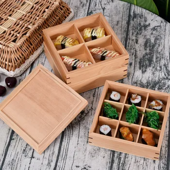 3-strat Simplu Sushi Cutie din Lemn, Cutie de Prânz Built-in Mobile Compartiment Japoneză masa de Prânz Cutie Cu Capac Ține de Mâncare Curată Și Proaspătă