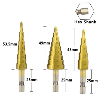3Pcs/set de 3-12mm 4-12mm 4-20mm HSS Canelură Dreaptă Pas Burghiu din Titan Acoperite cu Lemn Metal Hole Cutter Foraj de Bază Setul de Unelte