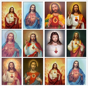 5D DIY Pline de Gaurit cu Diamant Pictura Religioasă Inima Sacră A lui Iisus Diamant Mozaic Creștin Broderie Cusatura Cruce Decor Acasă