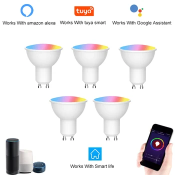 5Pcs Wifi Inteligent Bec Gu10 LED 3.5 W RGB Estompat lumina Reflectoarelor Control Vocal Lucra cu Alexa de Start Google