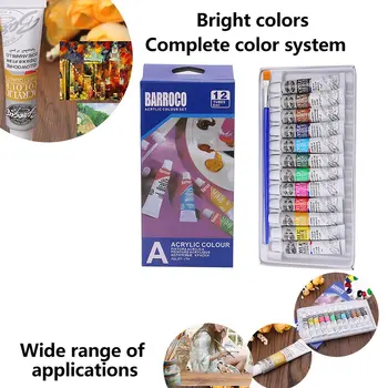 6 ML, 12 Culori Profesionale Vopsele Acrilice Set de Pictat pe Perete Pictura Vopsea pentru Textil Viu Colorate, Rechizite Gratuite Perie