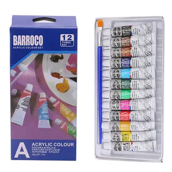 6 ML, 12 Culori Profesionale Vopsele Acrilice Set de Pictat pe Perete Pictura Vopsea pentru Textil Viu Colorate, Rechizite Gratuite Perie