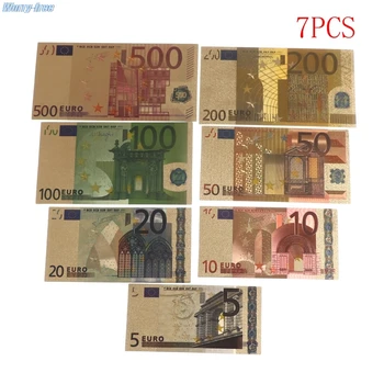 7pcs de Înaltă Calitate Placat cu Aur de 24K Euro, Bani Falși Comemorative Note Colecție de Suveniruri Antic Decor 5-500 de Dolari