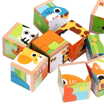9pcs/set Lemn Șase Model 3D Puzzle-uri, Blocuri Copii din Lemn Animale de Jucărie/ Vehicul/ Fructe de Învățare pentru Copii Jucarii Educative pentru Copii
