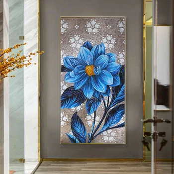 Albastru Floare Bujor Abstract Tablou Canvas Wall Art Poster De Lux Botanică Imagine Moderna Hol Intrare Casa Decorare Camera