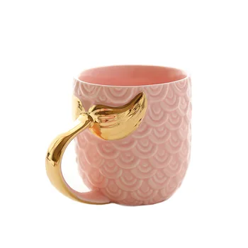 Aur Coada de Sirena cana cana de cafea Cana Ceramica cu Maner Creative Ceai Lapte Cafea Personalizate Cana coadă de pește Cupa pentru fata womam