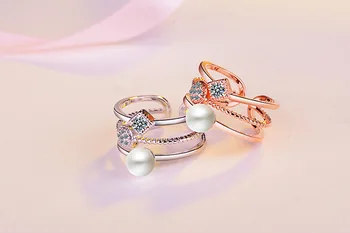 BG-86 Dublu-strat geometrice pearl inel de moda Japoneză și coreeană inel de moda pentru femei la modă degetul arătător coada ring