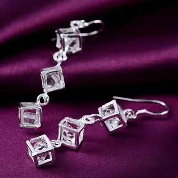 Bine 925 Sterling Silver grilaj de cristal picătură Cercei pentru Femei partid de moda Bijuterii cercei lungi Trendsetter Cadouri de Craciun