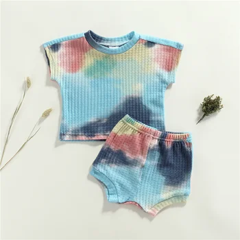 Blotona Copii Baby Tie-dye Set Haine, Maneci Scurte O-neck T-shirt + Elastic Talie pantaloni Scurți de Vară, 0-18 luni