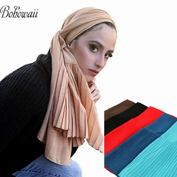 BOHOWAII Musulman Cap Purta Ramadan Chusta Na Glowe Frumos Sifon Eșarfe pentru Femei Headwrap cu Margine Cutat Hijabs