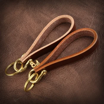 Britanic cal frâiele alamă potcoavă lanț manual cheie de lanț lanț cheie cap din piele lucrate Manual, accesorii din piele