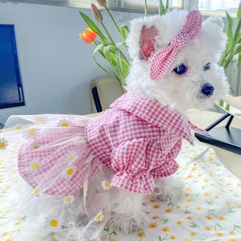 Broderii Florale De Companie Rochii Pentru Câini De Talie Mică Camasa Carouri Cu Ochiuri Fusta Tutu Costum De Vară Pentru Pisica Chihuahua Fată Băiat Accesoriu