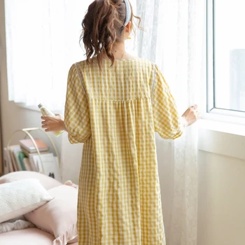 Bumbac cămașă de noapte de vară de sex feminin subțire vrac de mari dimensiuni rochie carouri poate fi purtat în afara vrac acasă fusta simplu temperament пижама