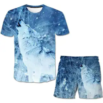 Băieți copii Haine Set Drăguț de Vară Wolf 3D T-Shirt pentru Copii Desene animate Băieți, Sacouri, pantaloni Scurți pentru Copii Tinuta Tinuta 4-14 Ani
