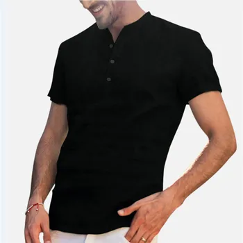 Bărbați Lenjerie Camasi cu Maneca Scurta Respirabil Bărbați Largi Casual, Camasi Slim Fit Solid Cotton Shirt Mens Pulover Bluza Topuri