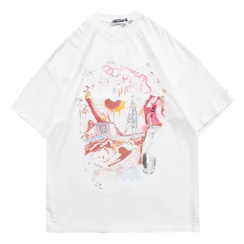 Casual Hip Hop Streetwear Harajuku T Shirt se Spală cu apă de Imprimare Tricou 2021 Oameni de Vara cu Maneci Scurte T-Shirt Bumbac Topuri Largi Tees