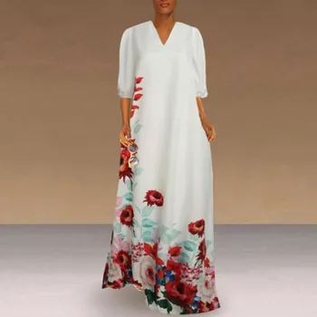 Casual Plus Dimensiunea Rochie de Femei 2021 Noi Boem V-Neck mâneci Maxi Rochie Abaya Dubai Haină Lungă din Africa Rochii Pentru Femei