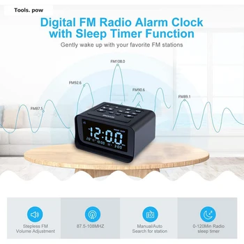 Ceas cu alarmă Radio cu USB Port de Încărcare, Ceas Electric cu Variator Luminozitate,Reglabil Volum de Alarmă,FM, Timer Sleep, Vorbitor