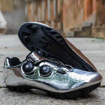 Cele mai recente aur și argint de culoare de potrivire pantofi de biciclete de munte, biciclete rutier pantofi, biciclete pantofi cu non-blocare tălpi de cauciuc