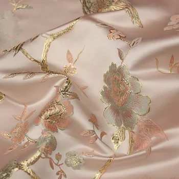 CF1133 poliester/metalice păsări flori brocart roșu/roz tesatura jacquard femei rochie de moda cheongsam material DIY materiale