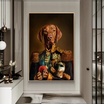 Clasic Animale Câine În Uniformă Militară Panza Picturi pe Perete Postere de Arta și Printuri de Artă Generale Cuadros Poze