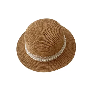 Copiii Găleată Pălărie pentru Fete de Vară în aer liber de Călătorie Palarii de Plaja Perla Drăguț Dantela Soare Paie Panama Capac Moda Pescar Capace 4-8Y