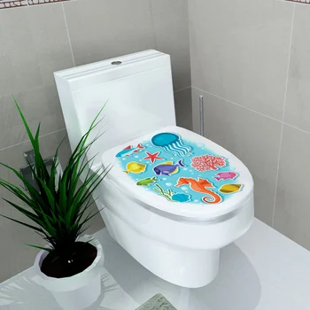 Creative 32*39cm Toaletă Autocolant rezistent la apa Capac de Toaletă Autocolant Decor Baie Ocean Animale Model Floare din PVC Decor
