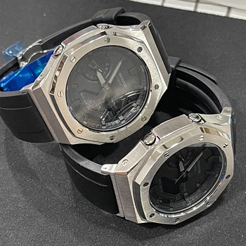 Curea+caz pentru Casio GA2100 Ceas Adaptor de Metal de-a Doua Generație Rama de Cauciuc Fluor WatchBand pentru Casio G-Shock GA-2100/2110