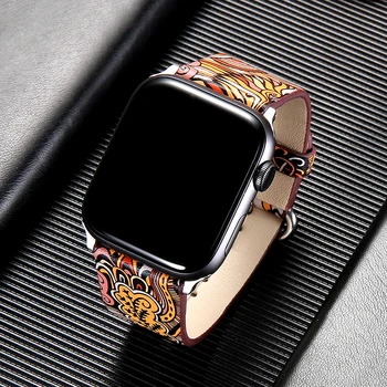 Curea din piele pentru apple watch band 42mm 38mm 44mm 40mm correa de Imprimare de flori brățară watchband pentru iwatch pulseira 6/5/4/3/2/1