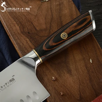 Cutite de Bucatarie Santoku 7.5 inch din oțel Inoxidabil Feliere Bucatar Cuțit de Tocare Nakiri Cleaver Culoare Mâner din Lemn Instrumente de Gătit cuțit