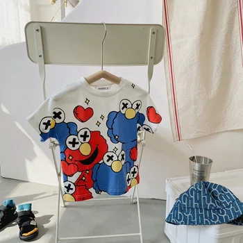 De Vară pentru copii de Desene animate Drăguț Maneca Bumbac Alb Băieți și Fete, cu Maneci Scurte T-shirt