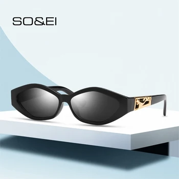 DECI&EI Retro Poligon Oval ochelari de Soare pentru Femei Brand Designer de Moda Ochi de Pisică Ghepard Decorare Ochelari Doamnelor Gradient Nuante UV400