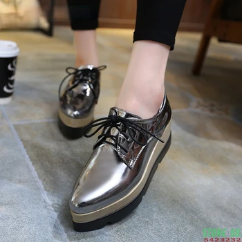 Design coreean toc japanned bocanc din piele pantofi scurta dantela-up briose creeper platforma pantofi derby brand de pantofi bullock