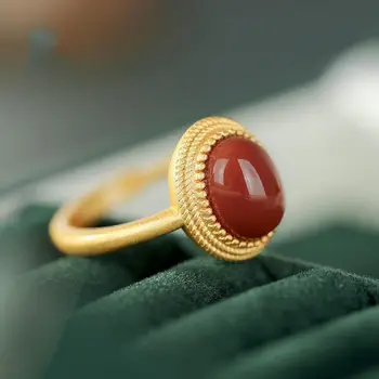 Designer original nou încrustat naturale, ouă rotunde calcedonie de deschidere inel reglabil retro stil palat doamnelor bijuterii