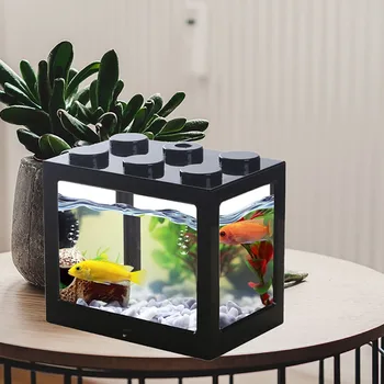Desktop Mini Pește care pot fi Stivuite Cisternă broasca Testoasa Rezervor Cu Lumina DIY Mic Acvariu, Plante Acvatice Ornamentale Rezervor de Pește pentru WaterTurtle