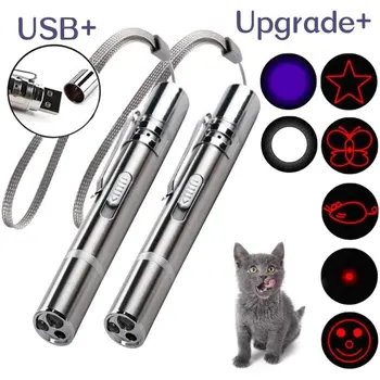 Din Oțel inoxidabil Amuzant Pisica Stick Cu Coarda USB Reîncărcabilă LED Lumină Roșie Pointer Pix Cat Instrumente de Formare