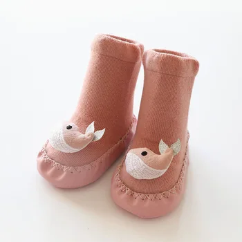 Din Piele Cu Talpă Păpușă De Desene Animate Non-Alunecare Copilul Bumbac Pentru Copii Șosete Podea Moale Și Confortabilă În Primul Rând Walker Pantofi