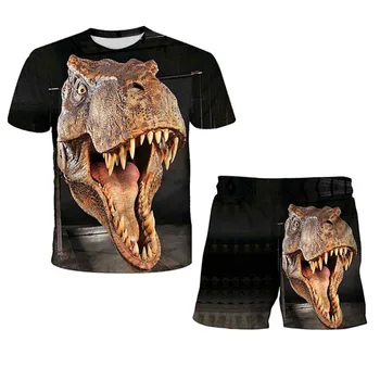 Dinozaur T-shirt Scurt și Îmbrăcăminte pentru Băieți Lumea Jurassic Seturi de Vara Noi Copii Băieți Maneci Scurte Topuri+ Scurt 2021 Haine Casual