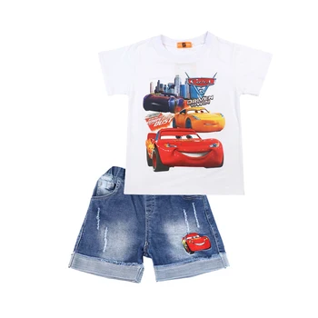 Disney Băieți Costume Cars McQueen Desene animate Vara din Bumbac pentru Copii T-shirt și pantaloni Scurți din Denim Set Haine Copii Costum de Haine de Moda 3 8Y