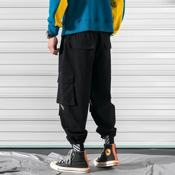 Dossan Moda Multi-Buzunare Cargo Pantaloni Barbati Harajuku Hip Hop Streetwear Pantaloni Techwear Criss-Cross De Cauzalitate Pantaloni Largi