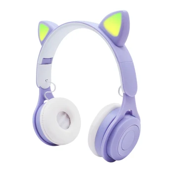 Drăguț Urechi de Pisică Bluetooth 5.0 Căști fără Fir de reducere a Zgomotului Căști cu Microfon, LED-uri RGB Copil Fata de Muzica Stereo setul cu Cască de Telefon Cadou