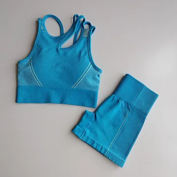 Femei Antrenament de Costume de Sport Sutien fără Sudură Yoga Set 2 buc Sport de Înaltă Talie pantaloni Scurți de Funcționare Femei Sportwear Îmbrăcăminte de Fitness